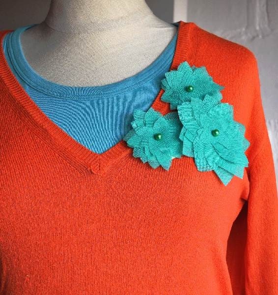 SALE -3 in 1 Fabric Flower Accessories in Turquoise Color - Necklace - Headband - Brooch (Ready To Ship)
