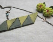 Green Geomatric Fabric Necklace - Ready To Ship