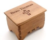 Mini Wood Keepsake Rosary Box made from Black Cherry With Cross Lid & Custom Name Engraving . Timber Green Woods