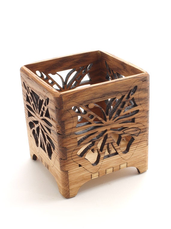 Butterfly Votive Candle Holder - Sustainable Harvest Wisconsin Red Oak Wood . Timber Green Woods