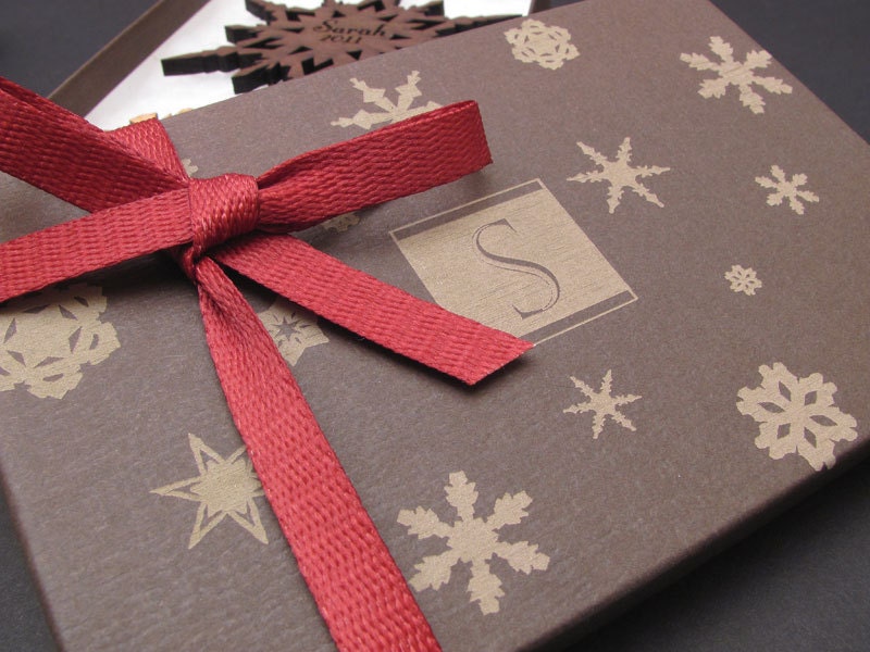 Name Flake - Custom Wood Snowflake Ornament - Personalized Laser Engraved Ornament Set in a Monogram Gift Box