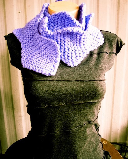 Purple Wavy Hand Knit Long Scarf, cowl, geometric, soft - Made by Memere