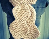 Beige Hand Knit Wavy Long Scarf, cowl, geometric, soft - Made by Memere