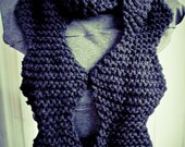 Black Wavy Hand Knit Long Scarf, cowl, geometric, soft - Made by Memere
