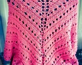 Raspberry Pink Soft Hand Knit Triangular Prayer Shawl, Scarf, Wrap, Cowl - Made by Memere