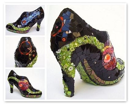 SPACE CASE - Stained Glass Cosmic High Heel Mosaic Shoe Sculpture