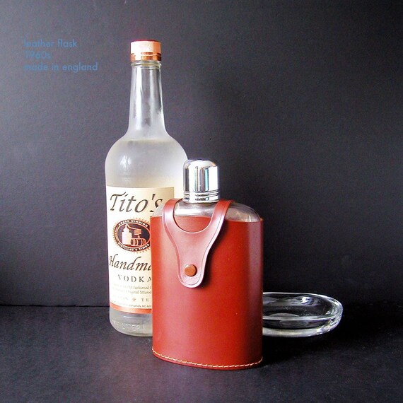 1950s 1960s leather liquor flask Made in England by GreatGuyGifts