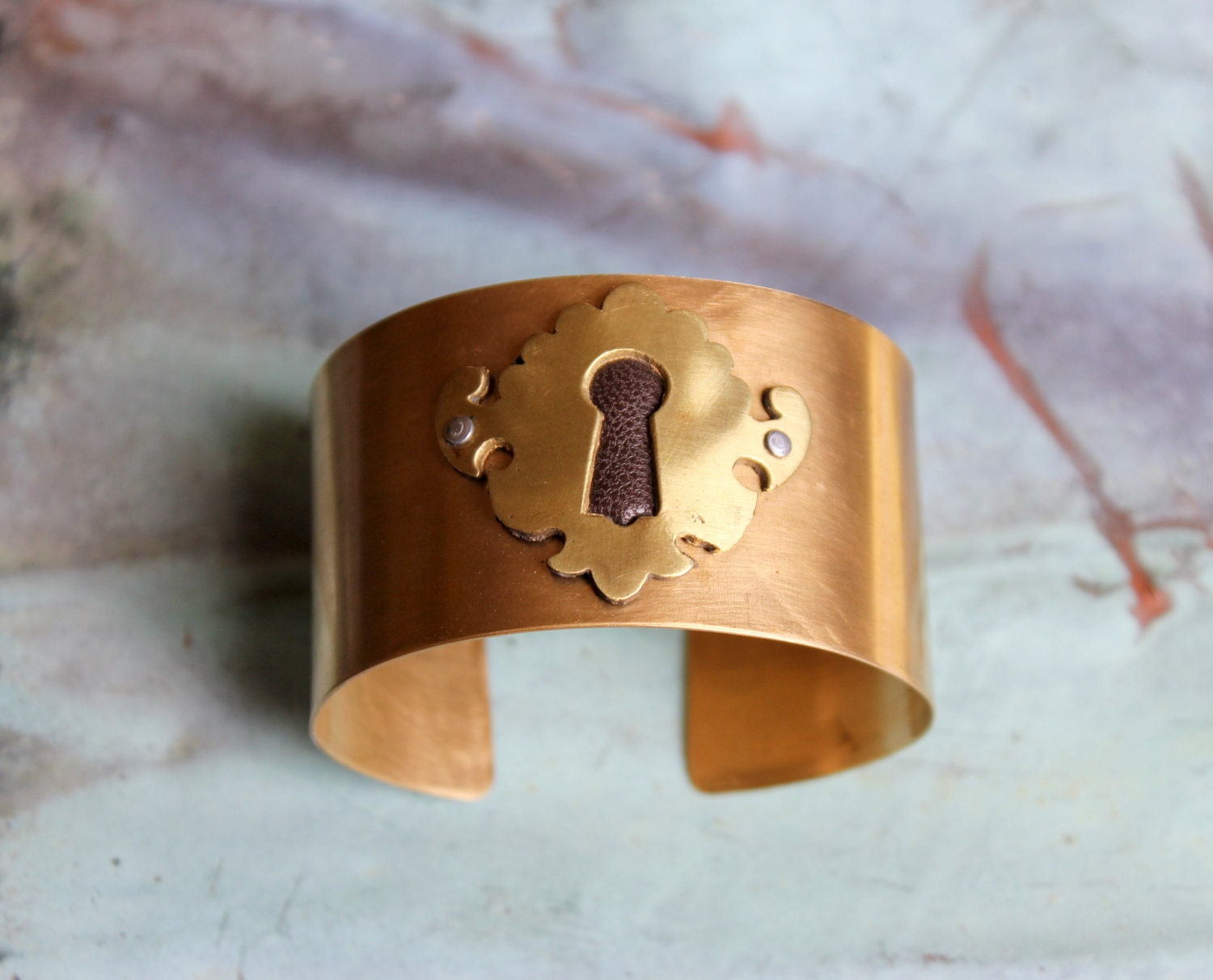 Antique Ornate Key Hole Cuff in Brass