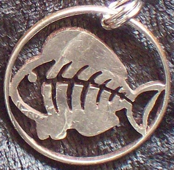 Fish Bone Xray Hand Cut Coin Jewelry by bongobeads on Etsy