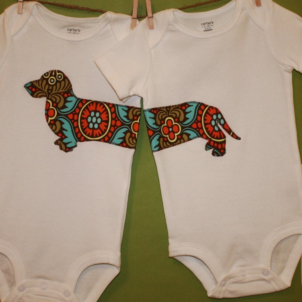 Wiener dog twin baby set - Reverse front and back in the fabric of your choice