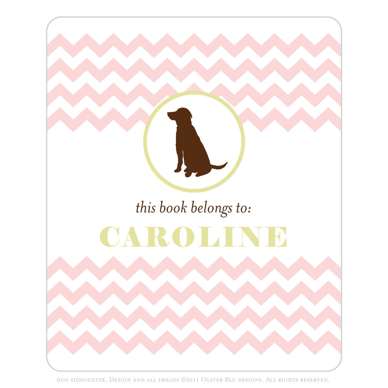 Chocolate lab bookplates -- Personalized in chevron pattern -- Six color combinations available