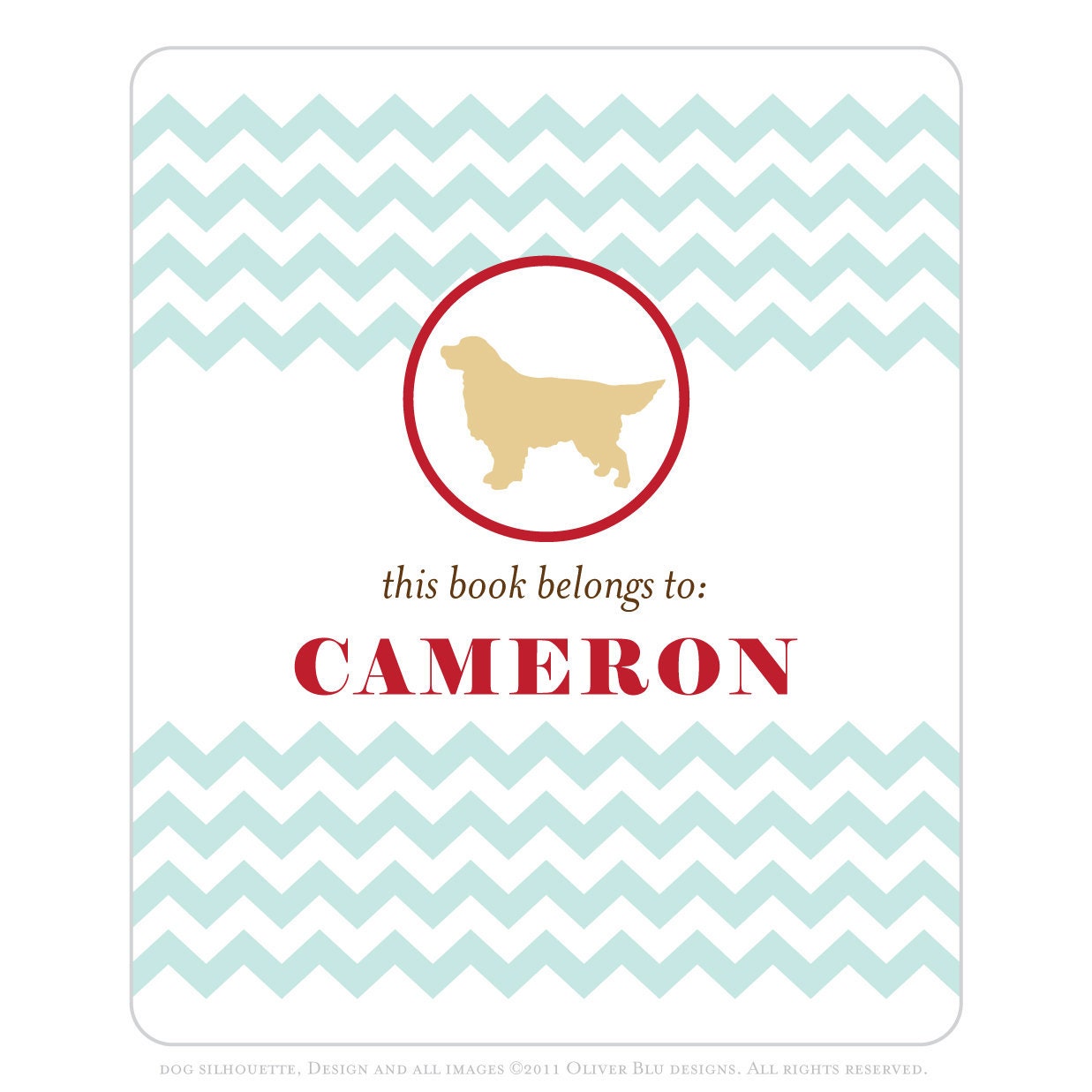 Golden Retriever bookplates -- Personalized in chevron pattern -- Six color combinations available