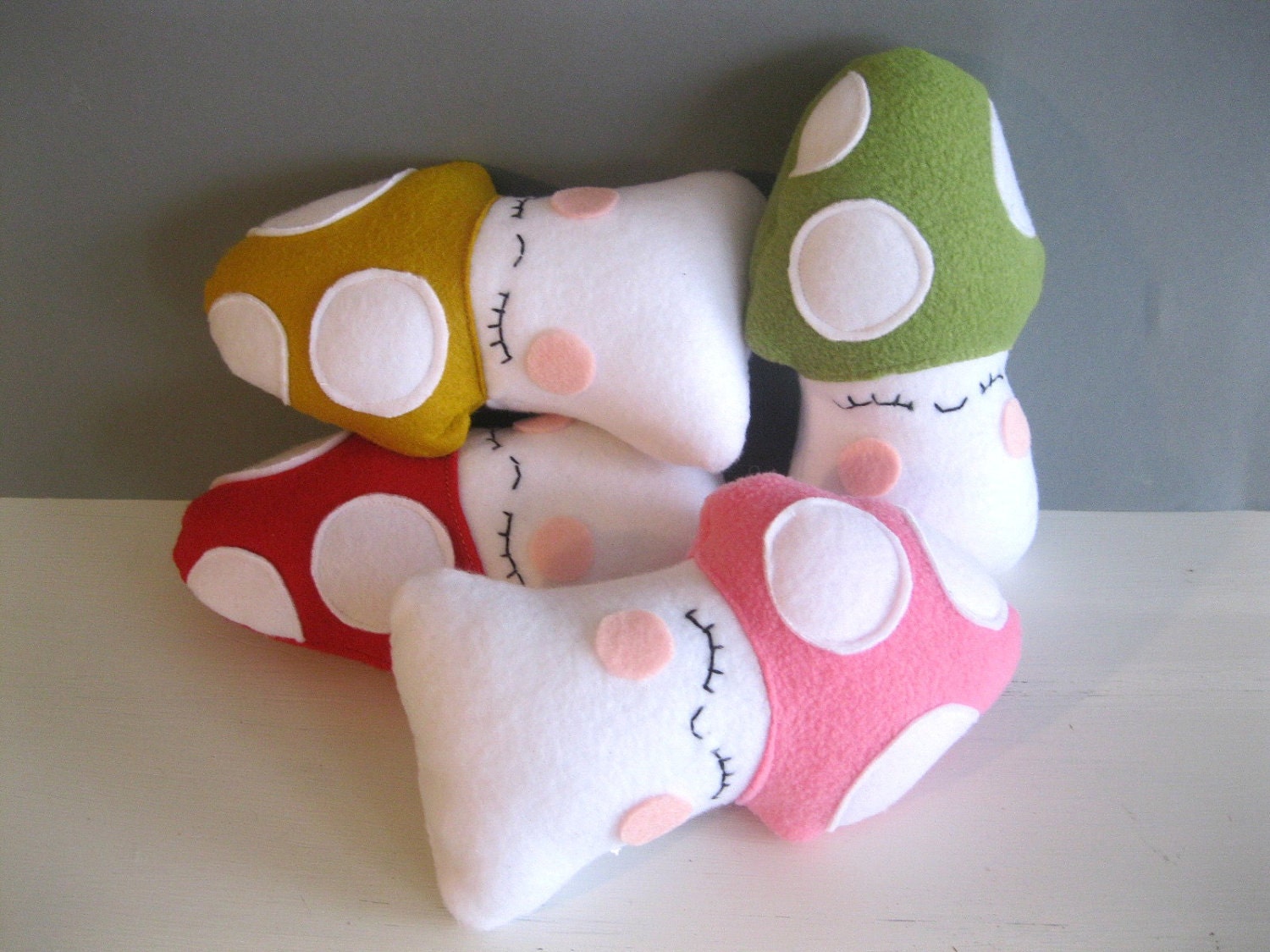 Happy Mushroom Plushie - Woodland Stuffed Toy in Pink, Nursery Decor