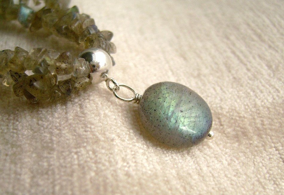 Labradorite Necklace, Gemstone Jewelry, Blue Opalite, Sterling Silver, Chatoyant, Flash