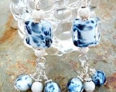 Blue and Silver Long Earrings Sparkly Twilight Jewelry Dangle