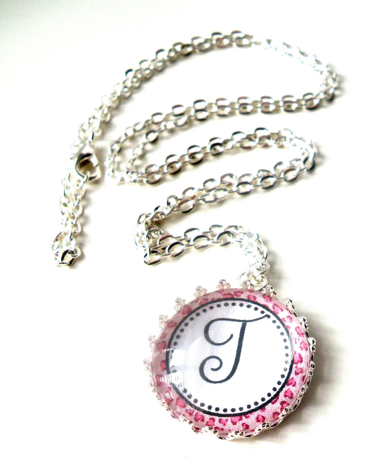 Pink Bottle Cap Necklace Crown Personalized Initial Kids Jewelry