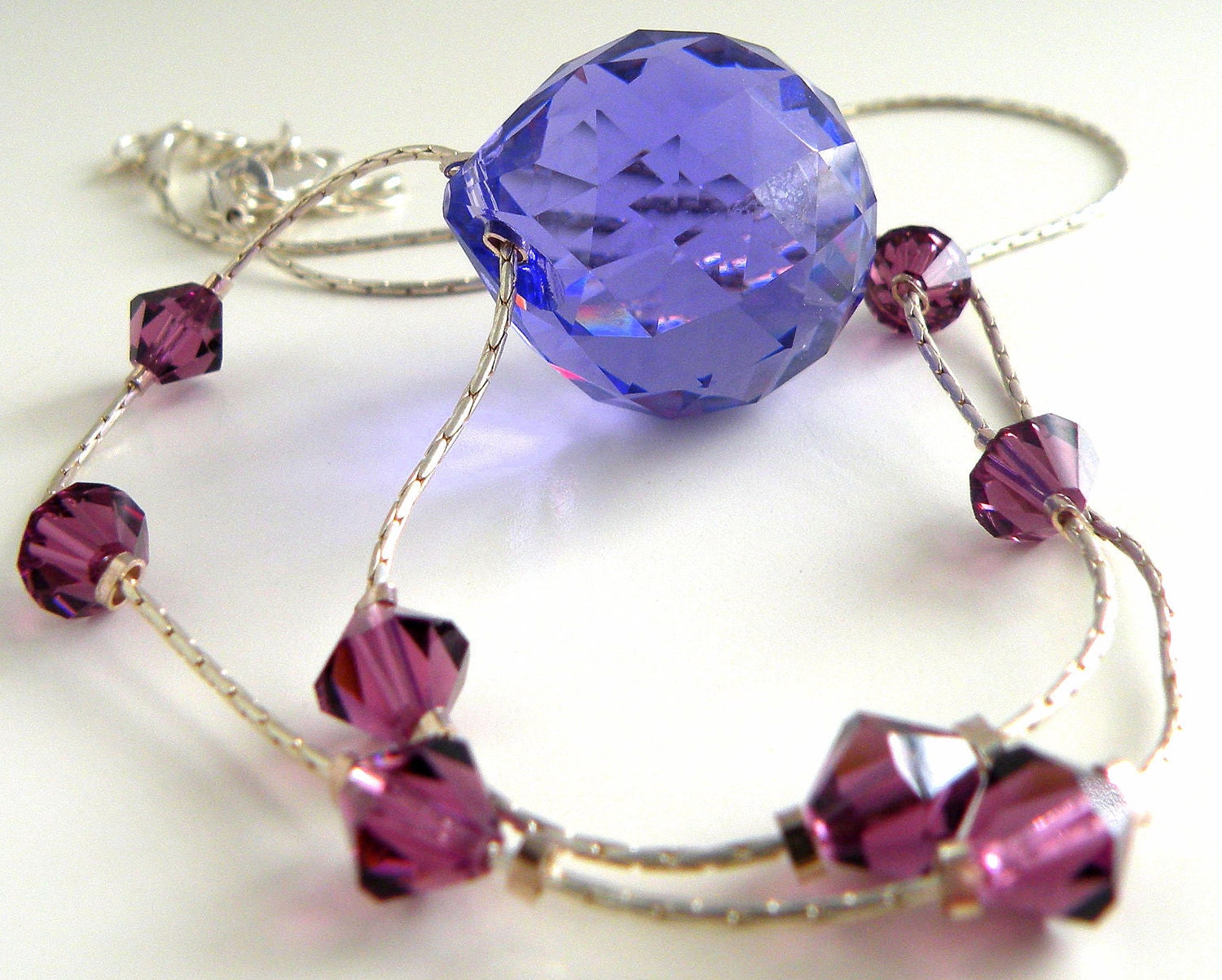 Amethyst Crystal Necklace Sterling Silver Necklace Purple Crystal Jewelry