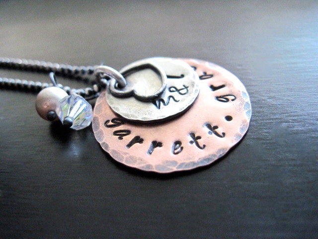 Hand Stamped Mommy Necklace, Oxidized Copper, Oxidized Sterling Silver