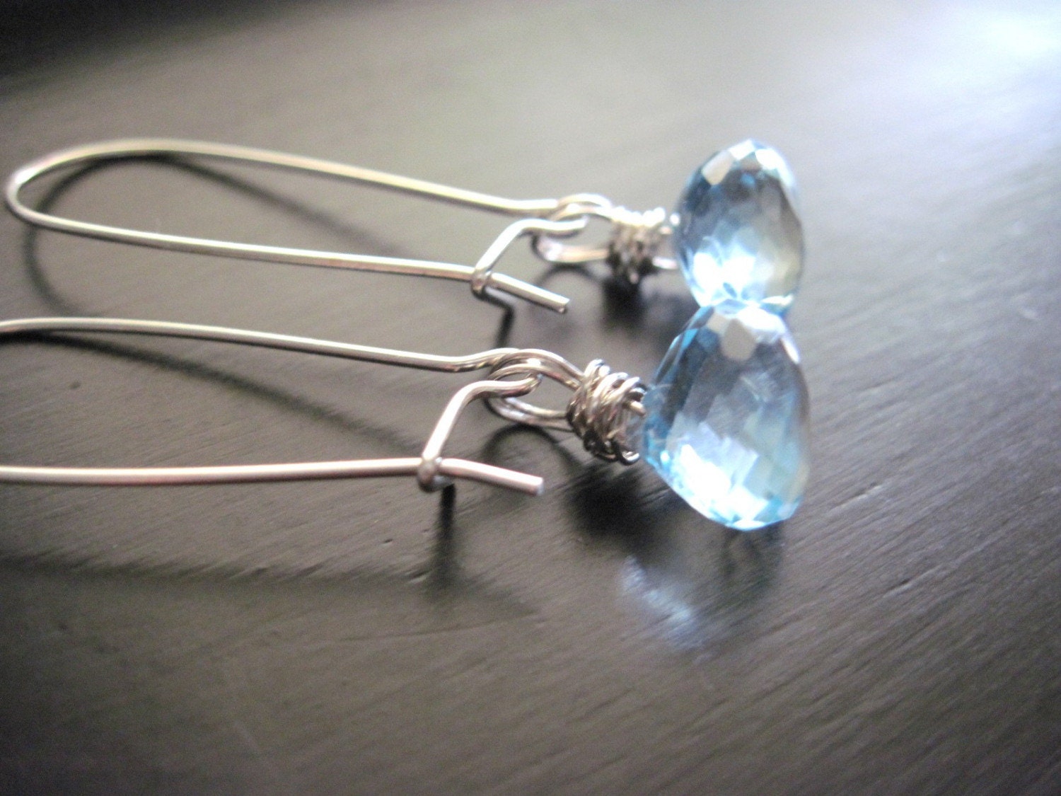 AAA Blue Topaz Earrings, Faceted Onion Briolette, Sterling Silver