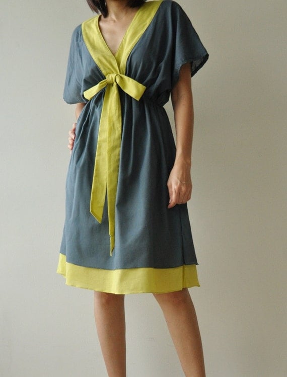 Butter Fly II ...Dark Green Cotton Dress