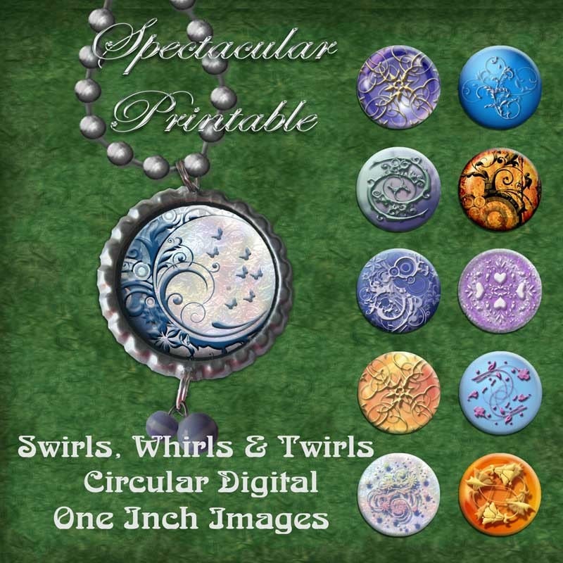 1 Inch Collage Sheet Images - INSTANT DOWNLOAD Swirls, Whirls and Twirls Circular Digital One Inch Circle Images for pendants C1-6001