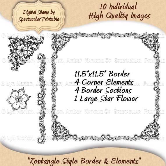 Wedding Digital Clip Art Printable Zentangle Border Styled Frame Tags Labels Digital Stamp Set -INSTANT DOWNLOAD- DS9011