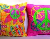 16 x 16 Peace Sign Cushions - Personalized Throw Accent Pillows, Custom Made to Match any Decor, You Choose the Colors - Set of Two Square