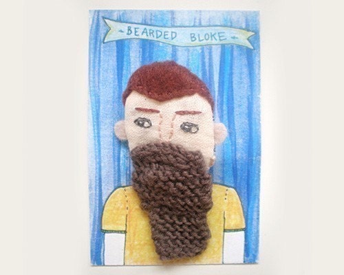 MADE TO ORDER - bearded bloke brooch - embroidered mans face with knitted beard