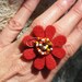 Felt and Copper Ring with Glass - red flower, multicolor glass beads - RED & HOT
