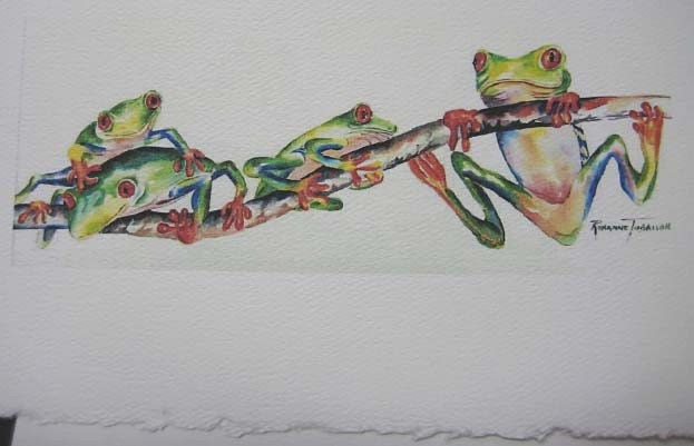 Red eye tree frog, Frogs, 5 x 7 blank, Note Card,Greeting Card, Whimsy, Green, WatercolorsNmore - Fun