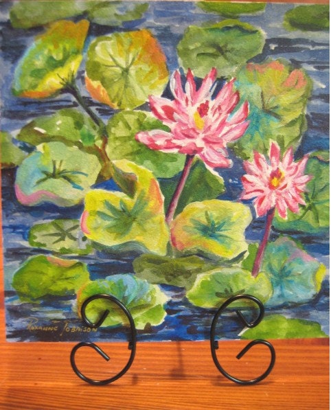 Waterlillies, Watercolor, Acrylic, Original, Painting, 6 x 6 inch, Home Decor, OOAK, pink, No frame needed, swamp, Florida