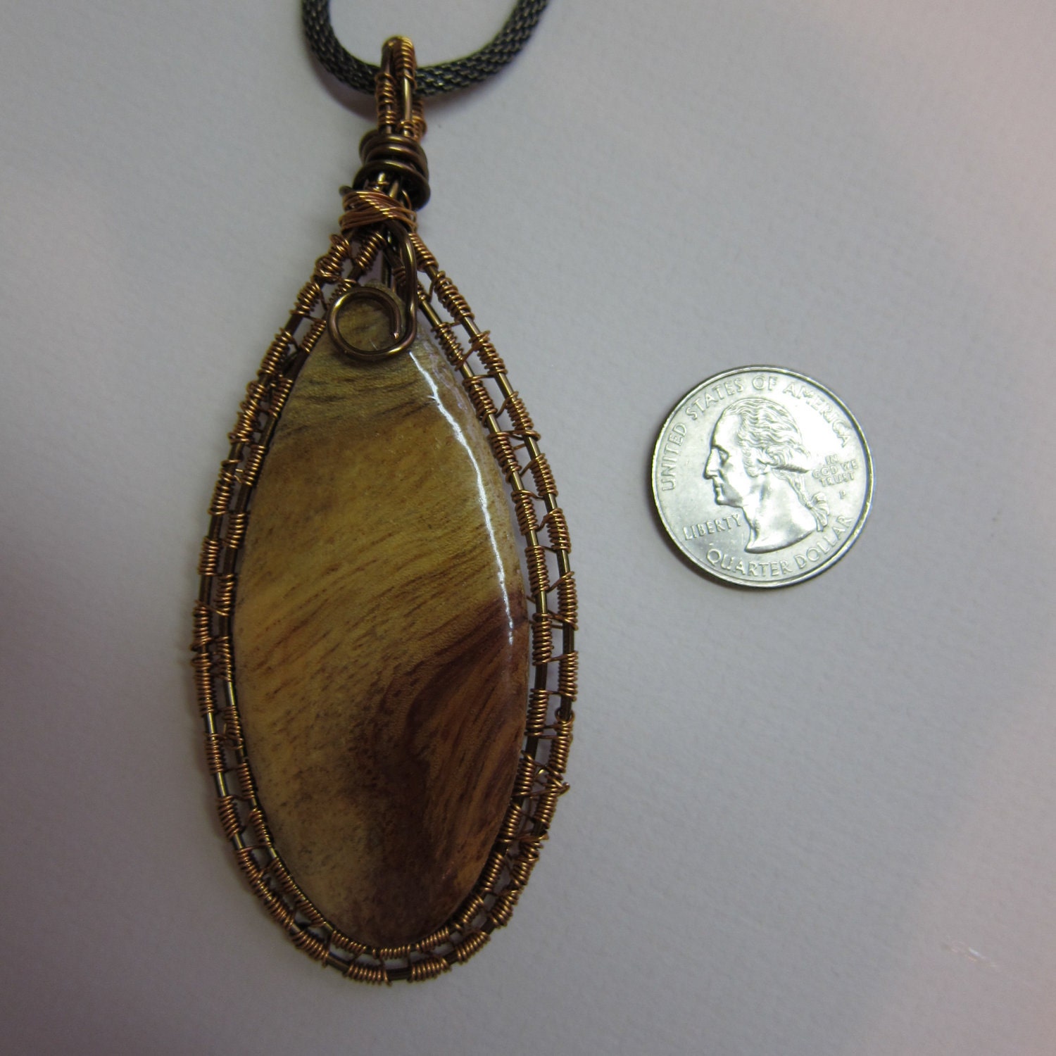 Exotic wood Pendant - Afzelia wood, wire wrapped, Non Tarnish Vintage Bronze nontarnish bronze wire