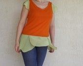meerwiibli eco-friendly orange bamboo tunic with green details - in stock and ready to ship - S M L - Summer Sale - 30 Dollars off - meerwiibli
