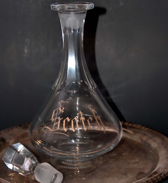 Vintage Etched Cut Crystal Scotch Decanter by AtticGems on Etsy