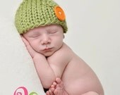 cute as a button beanie  - green - newborn photography prop READY TO SHIP
