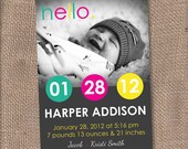 RETRO Dots Baby GIRL Birth Announcement Photo Card - One Photo - Printable 5x7 - DIY Girl