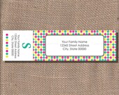 Small Retro Dots  Girl - Monogramed Wrap Around Address Label PDF Template - Printable - DIY