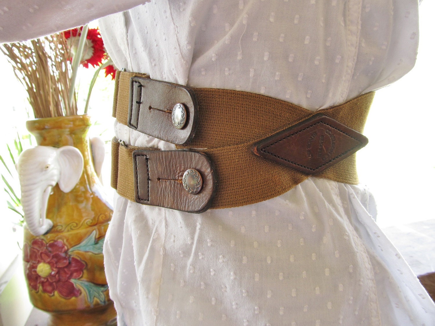 Tan Suspender Belt, with leather