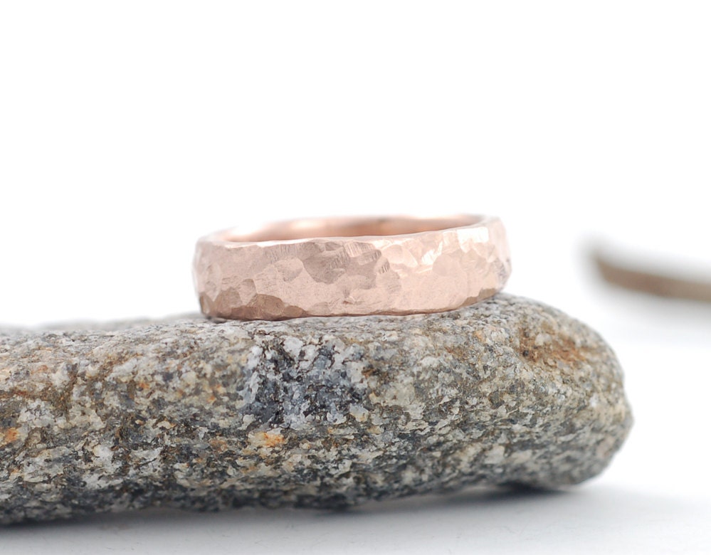 Love Rocks - 5mm 14k Rose Gold Hammered Wedding Band