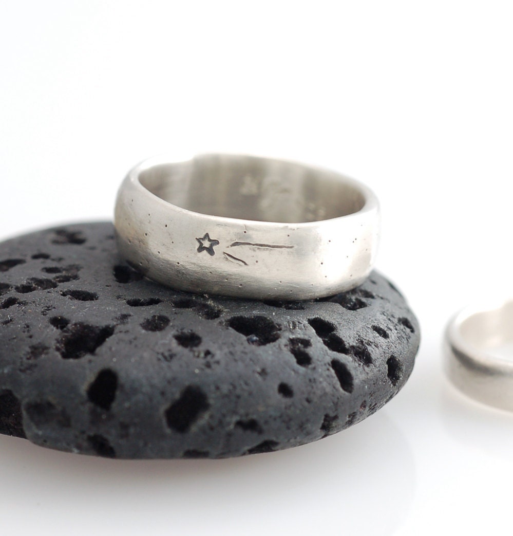 Wish Upon a Star - 6mm Palladium Sterling Shooting Star Wedding Band Set