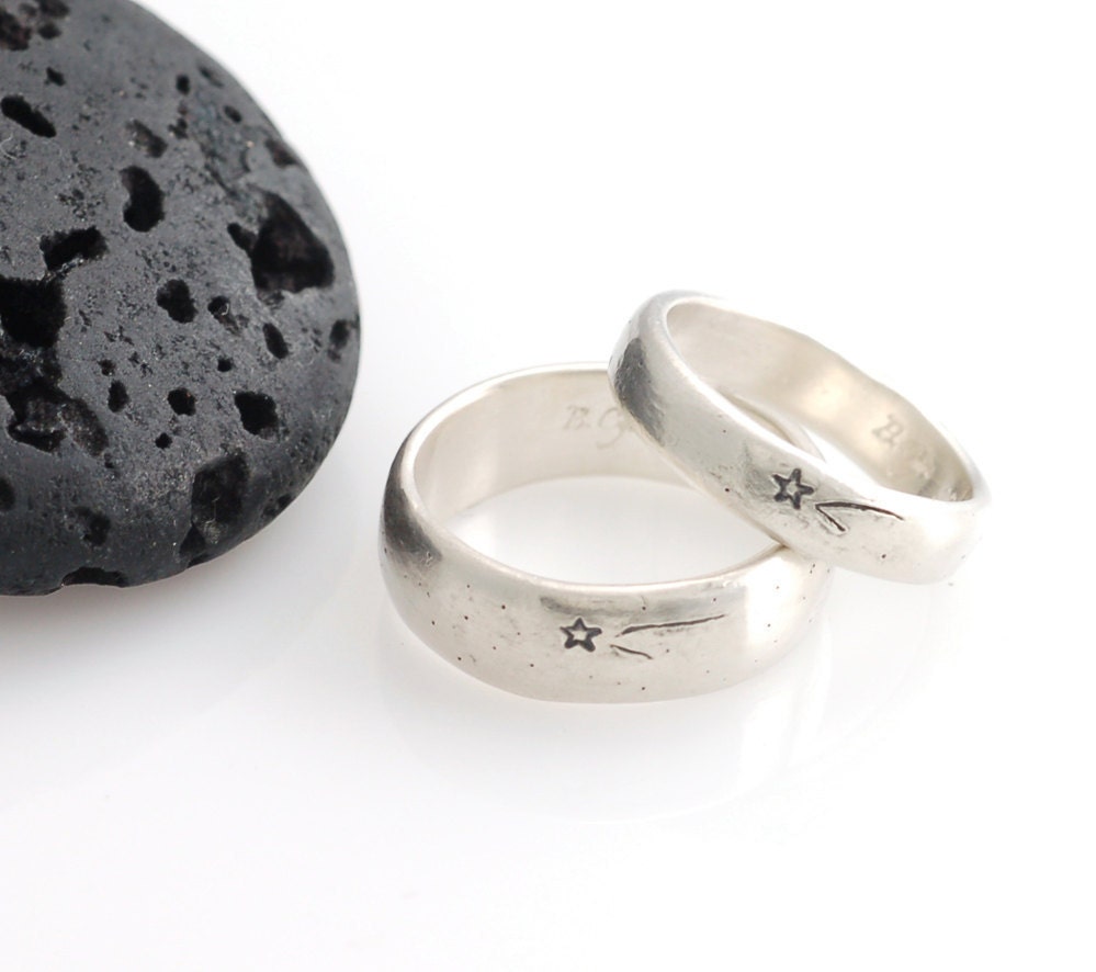 Wish Upon a Star - 6mm Palladium Sterling Shooting Star Wedding Band Set