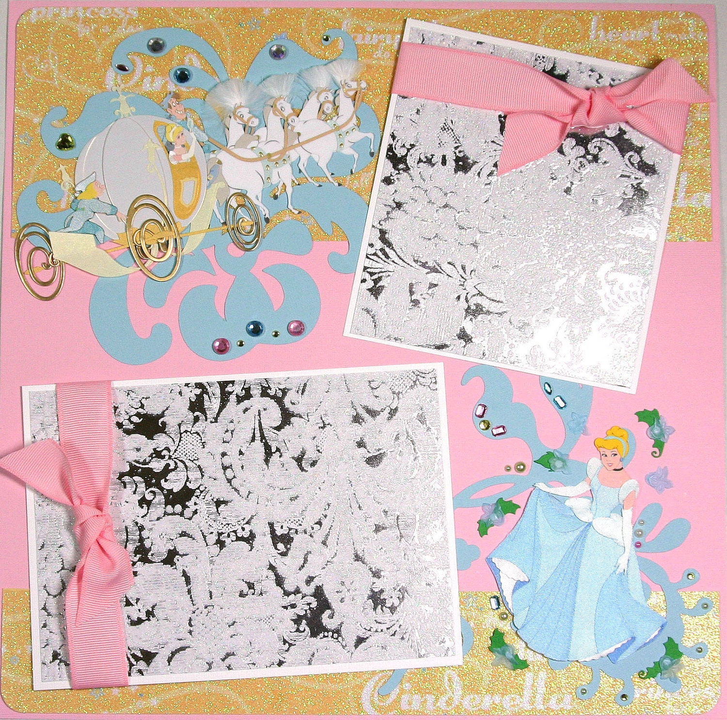 12 x 12 Premade Scrapbook Layout Disney Princess -- Cinderella - Girl - Pink Blue