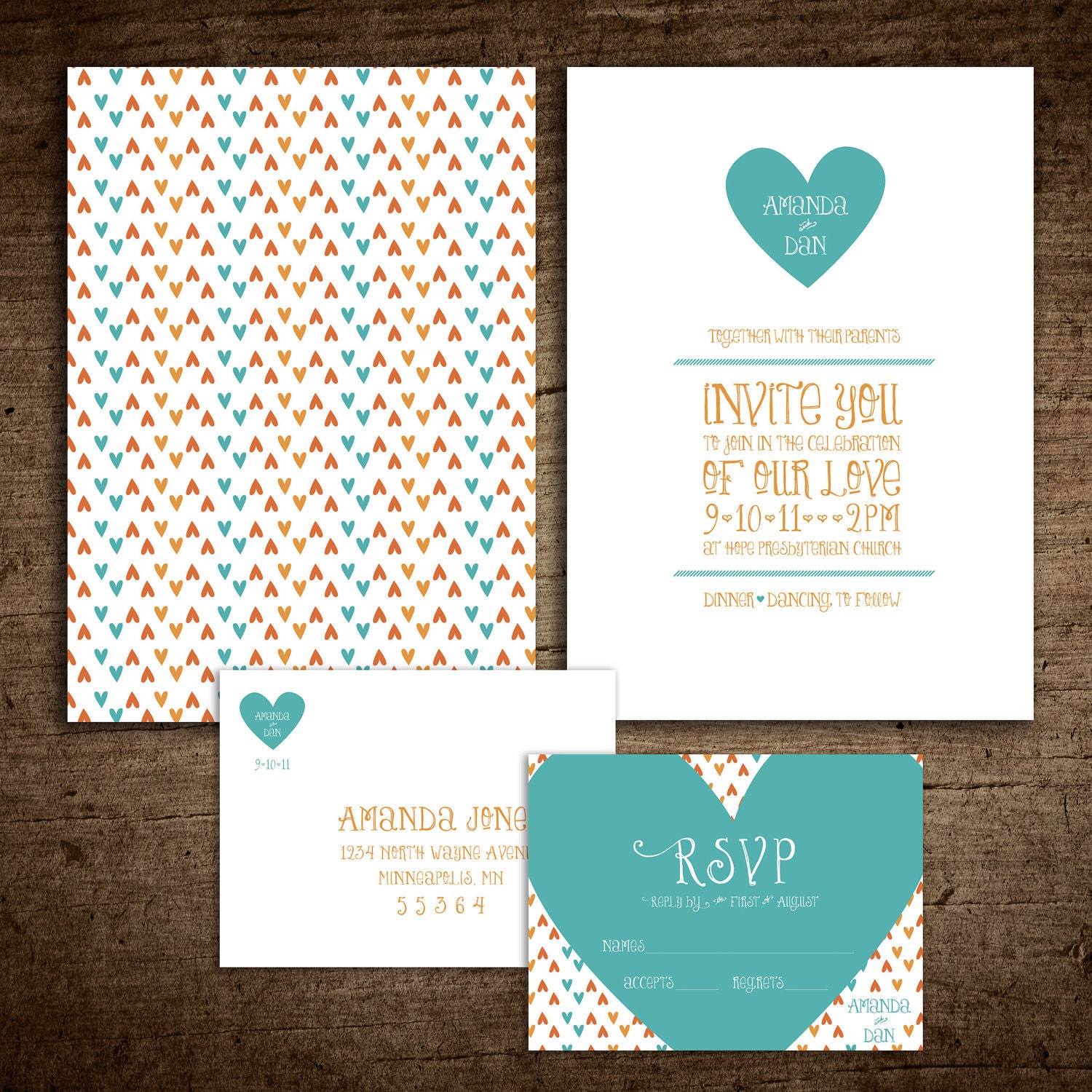 colorful hearts Wedding Invitation