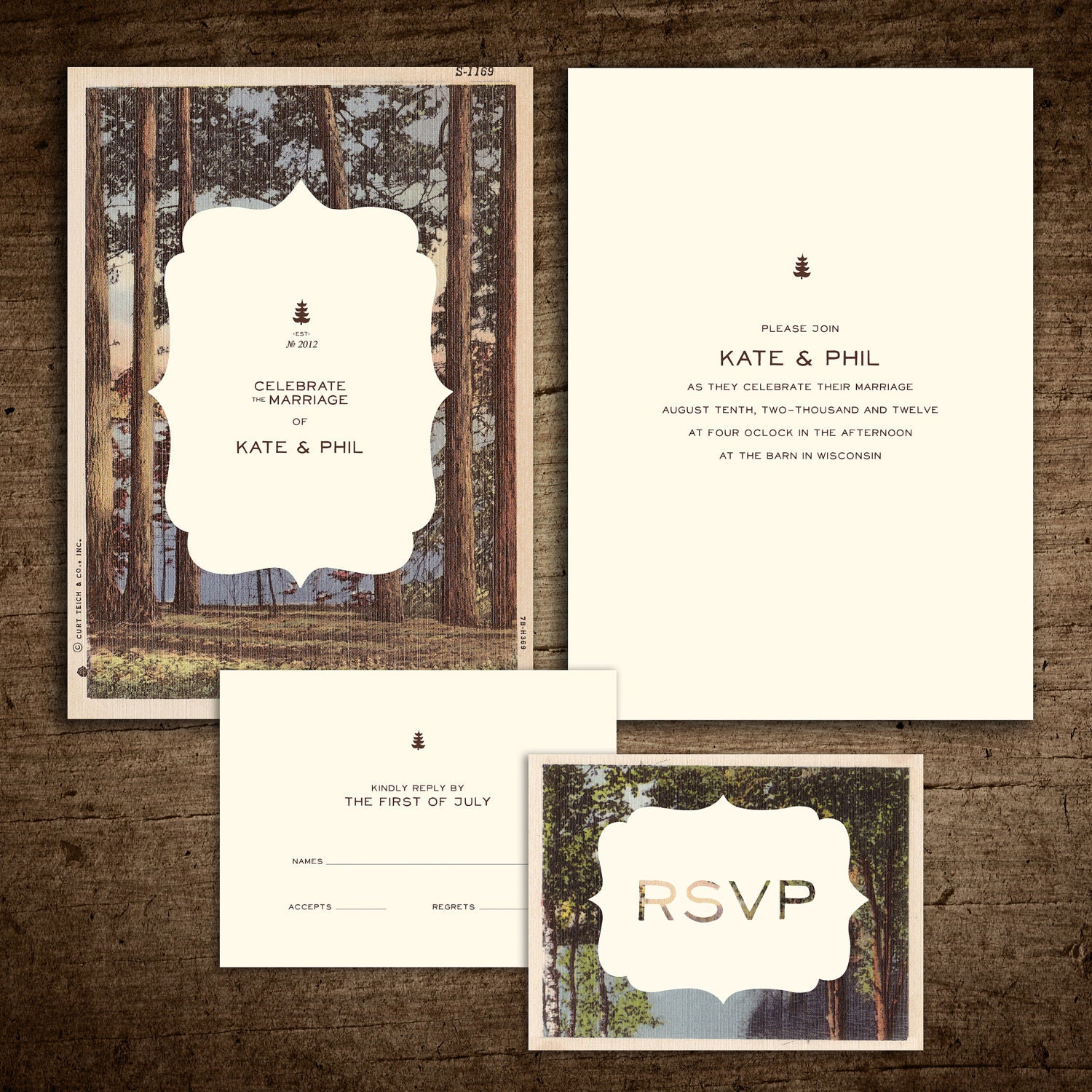 Rustic vintage postcard Wedding Invitation