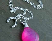 Lucky You, Hot Pink Chalcedony and Sterling Silver Horse Shoe Necklace