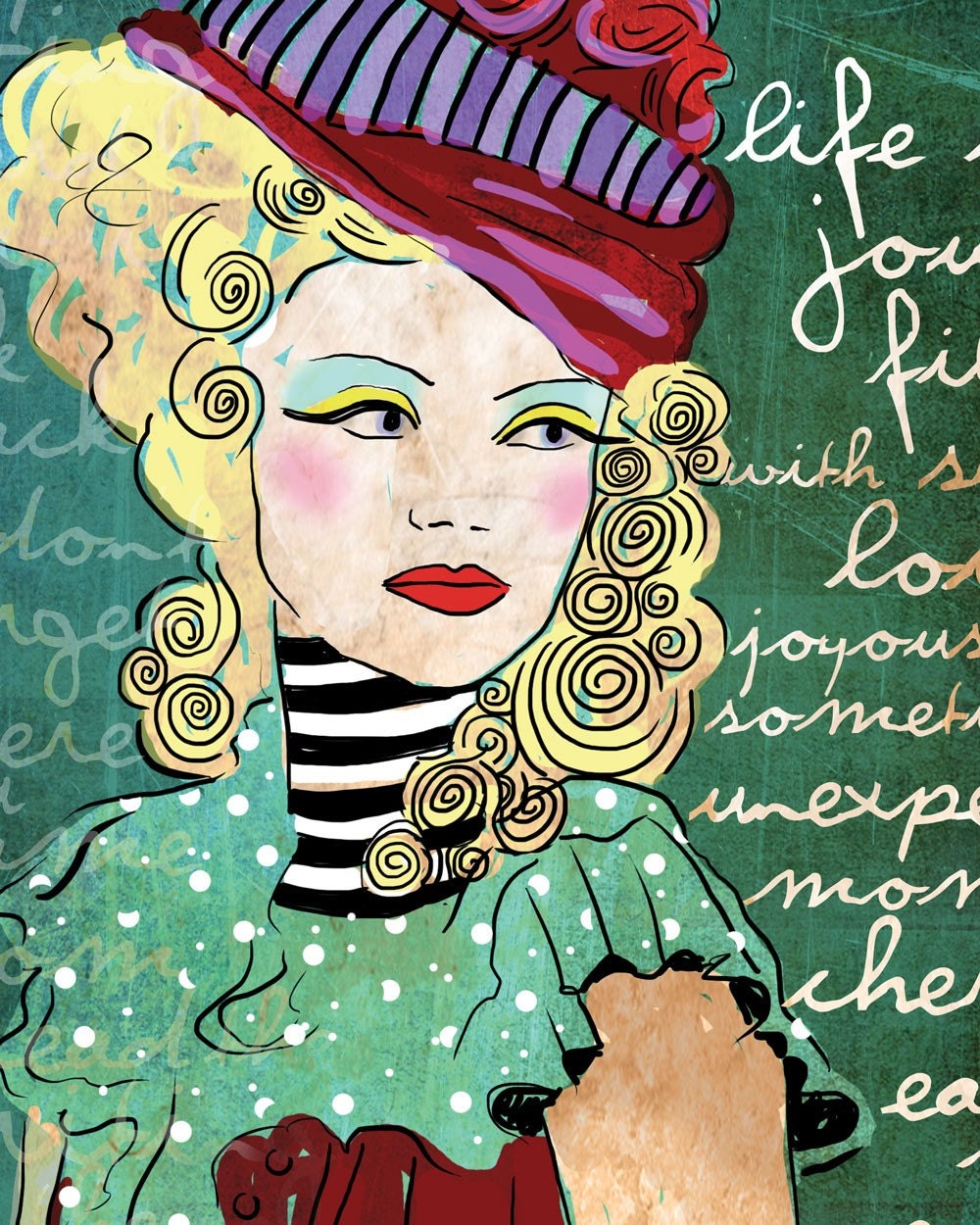 Stay True to You / Inspirational Art Fashion Teal Red original illustration ART Print Hand SIGNED / 8 x 10 / NEW