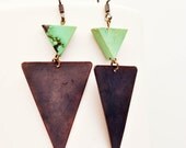 DESERT ROSE : Geometric Turquoise and Oxide Brass Triangle Earrings