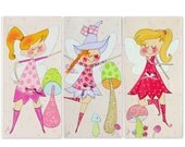 Cute Princess Fairies With Sparkling Wings - Girls Room Decor, Wall Art Canvas for kids - Personalized Name Sign