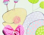 Colorful SNAILS   - Set Of 3 Children wall art canva,personalized name sign, baby Nursery Decor, original paintings