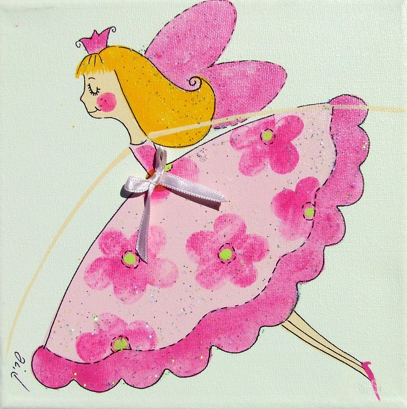 Princess Fairies set of 3 - Girls Room Decor, Wall Art Canvas, baby nursery art, original paintings for kids room decoration